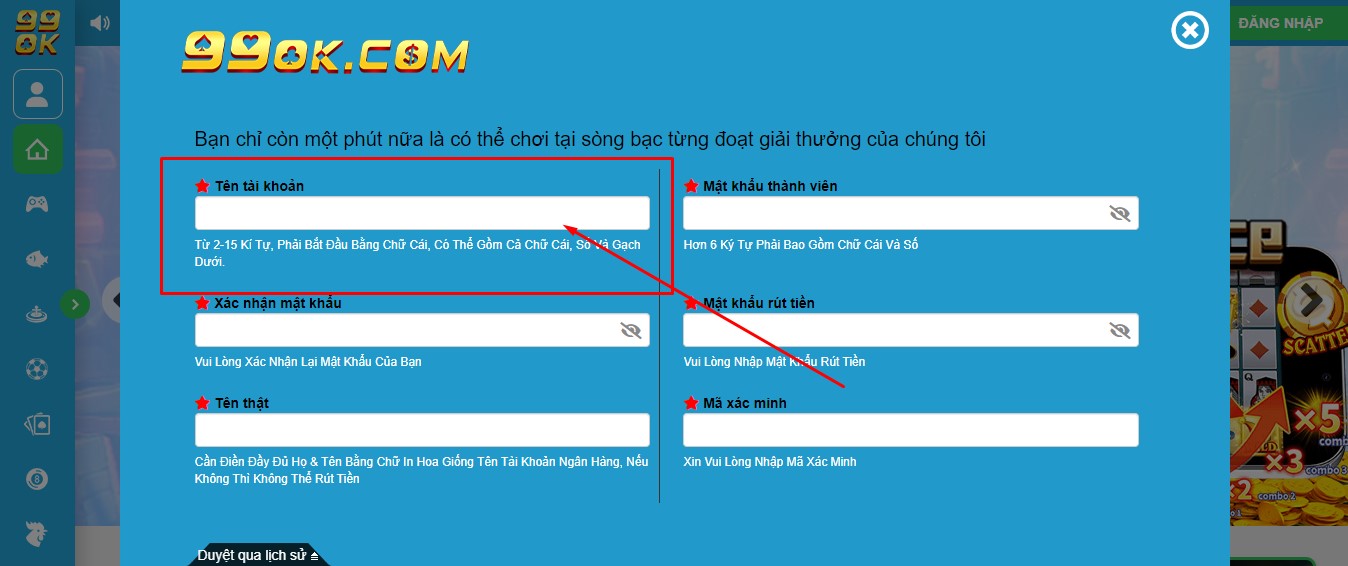 Bước 1: Nhập số điện thoại cá nhân để có thể nhận được mã xác nhận từ 123win 